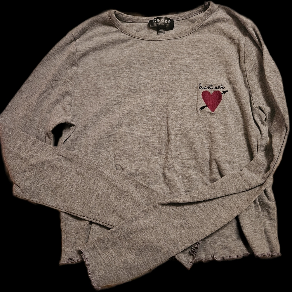 Topshop Gray Long Sleeve with Red Heart Detail